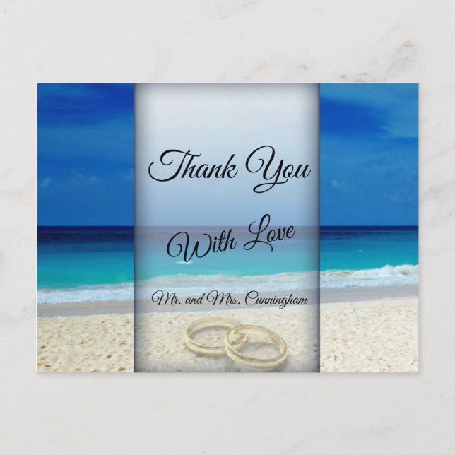 Carte Postale Scène de mariage de plage avec Merci des anneaux - (Devant)