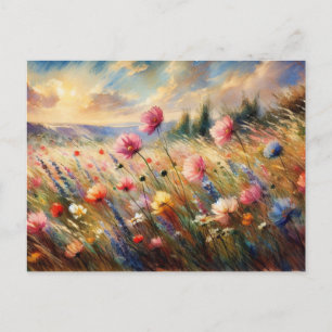 Carte Postale Scène de nature de champ de fleurs vintage impress