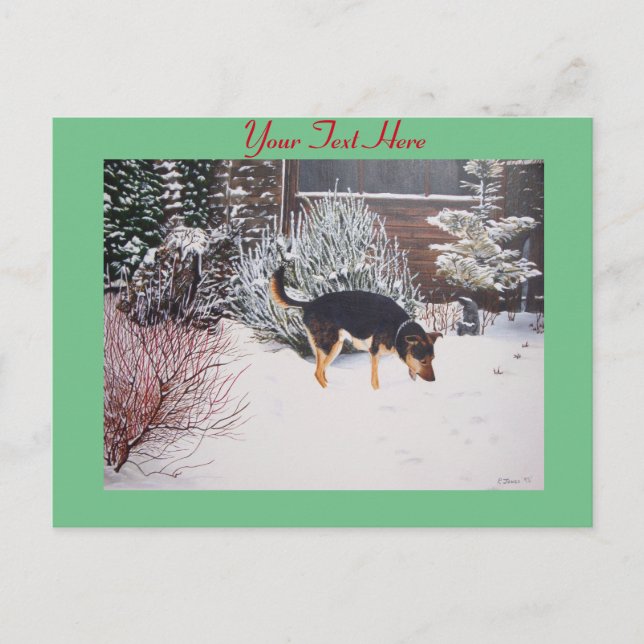 Carte Postale scène de neige hivernale pour chien mignon noir et (Devant)