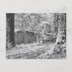 Carte Postale Scène de neige rurale noire et blanche rétroéclair