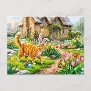 Carte Postale Scène de Pâques du chat et des souris