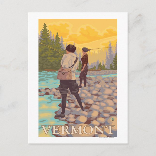 Carte Postale Scène de pêche à la mouche des femmes du Vermont (Devant)