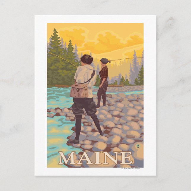 Carte Postale Scène de pêche à la mouche MaineWomen (Devant)