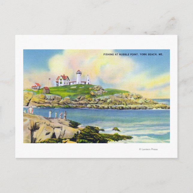 Carte Postale Scène de pêche à Nubble Point sur York Beach (Devant)