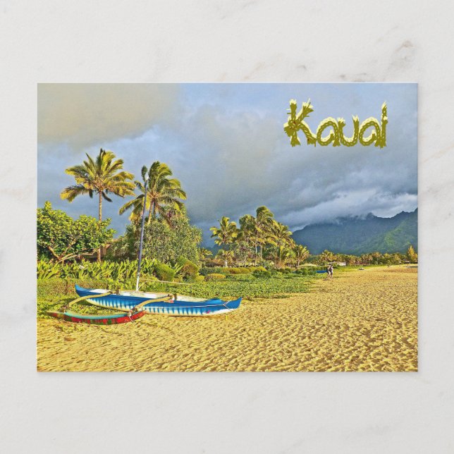 Carte Postale Scène de plage tropicale, Kauai Hawaï (Devant)
