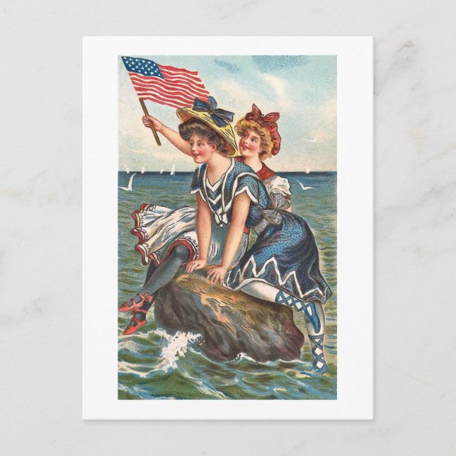 Carte Postale Scène de plage Vintage patriotique (Devant)