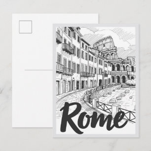 Carte Postale Scène de point de repère dessiné à la main Rome It