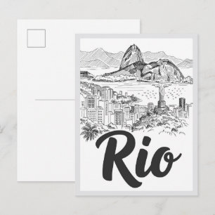 Carte Postale Scène de Rio de Janeiro Brésil Monument Dessinée à