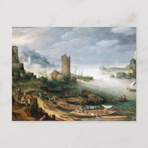 Carte Postale Scène de rivière avec une tour en ruine