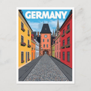 Carte Postale Scène de rue allemande Voyage Rétro