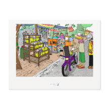 Carte postale Scène de rue en Asie avec moto
