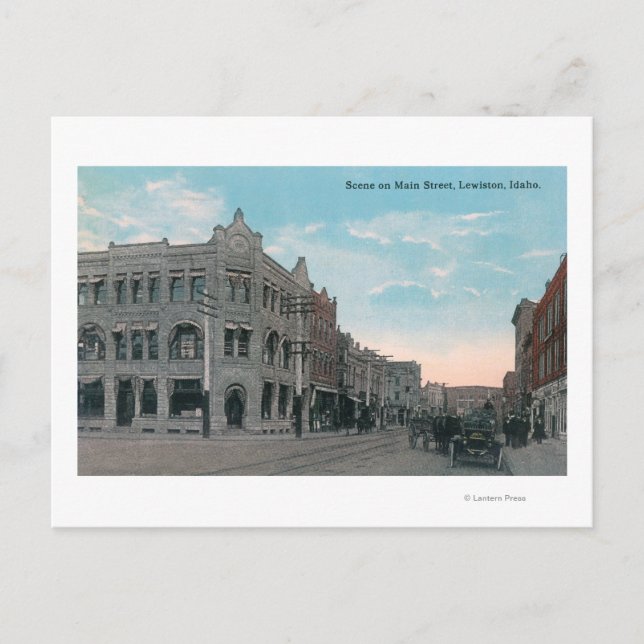Carte Postale Scène de rue principale avec chariot à cheval et (Devant)