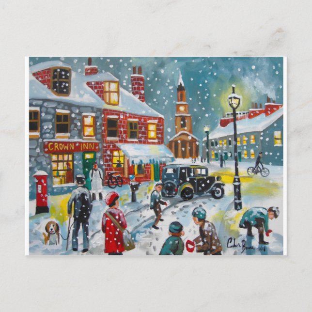 Carte Postale Scène de rue très fréquentée neige hivernale Gordo (Devant)
