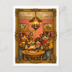 Carte Postale Scène de saloon de chats cow-boys occidentaux heur