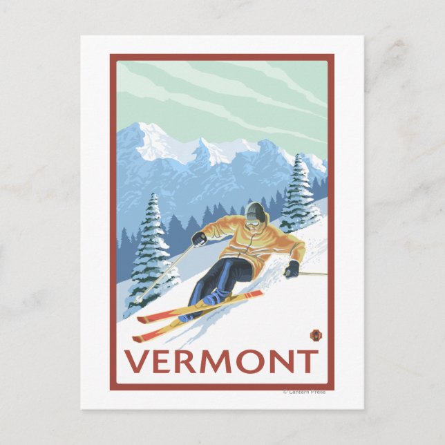Carte Postale Scène de ski de descente du Vermont (Devant)