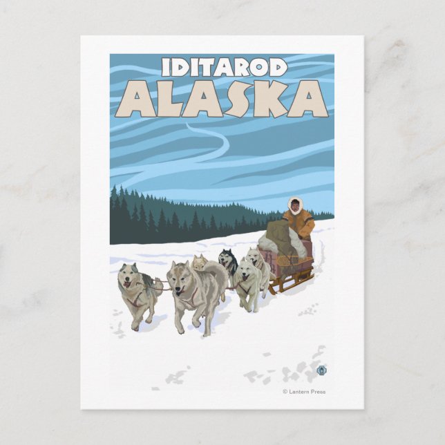 Carte Postale Scène de traînée de chien - Iditarod, Alaska (Devant)