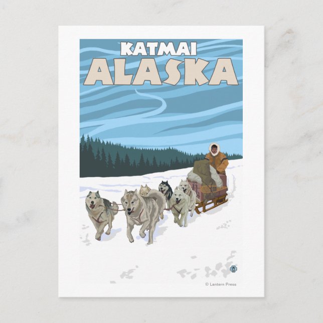 Carte Postale Scène de traînée de chien - Katmai, Alaska (Devant)