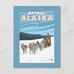 Carte Postale Scène de traînée de chien - Katmai, Alaska