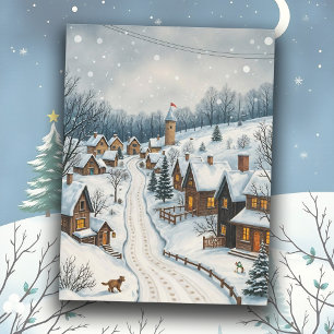 Carte Postale Scène de village enneigé hivernal d'une ville sere