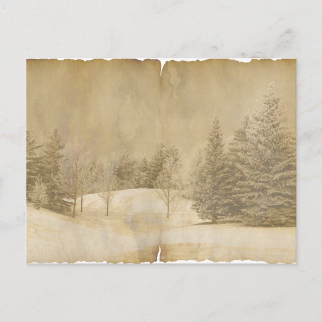 Carte Postale Scène d'hiver à Sepia et Parchemin (Devant)