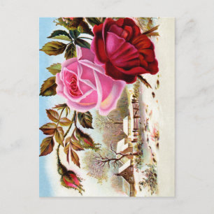 Carte Postale Scène d'hiver et fleurs