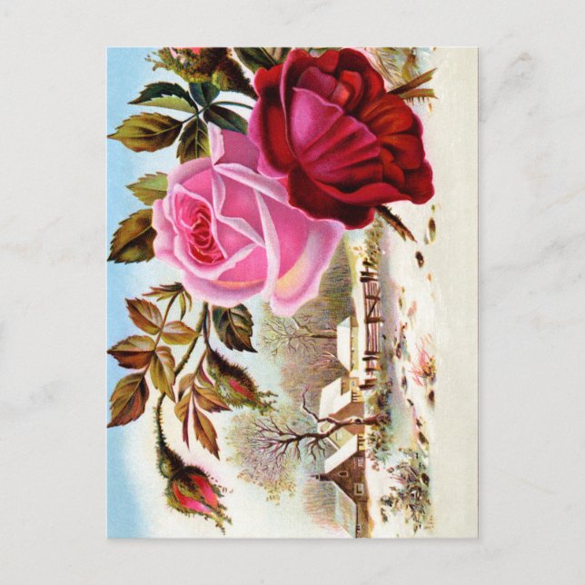 Carte Postale Scène d'hiver et fleurs (Devant)