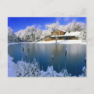 Carte Postale Scène d'hiver, maison au bord du lac