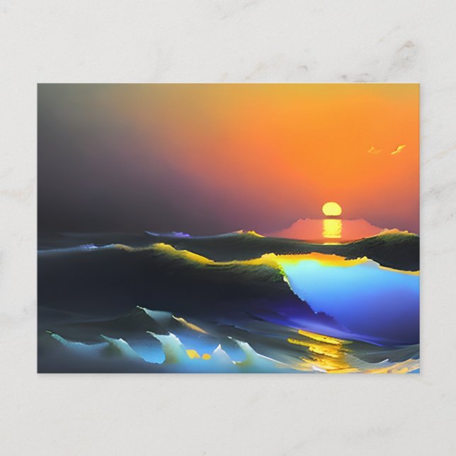 Carte Postale Scène dramatique d'océan et de coucher de soleil (Devant)