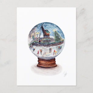 Carte Postale Scène Globe des neiges Patinage sur glace sous la 