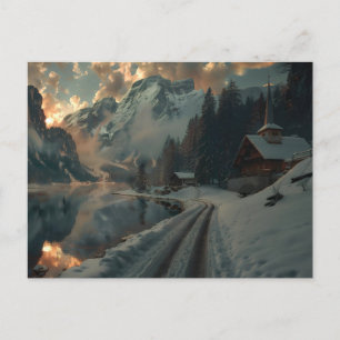 Carte Postale Scène hivernale avec des bâtiments en bois