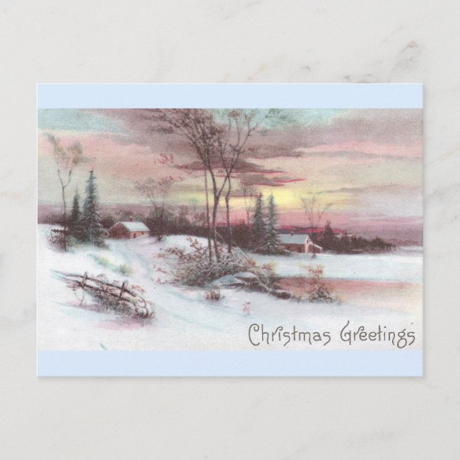 Carte Postale Scène hivernale de campagne idyllique avec coucher (Devant)