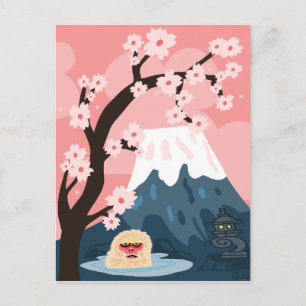Carte Postale Scène japonaise avec singe des neiges et Mont Fuji