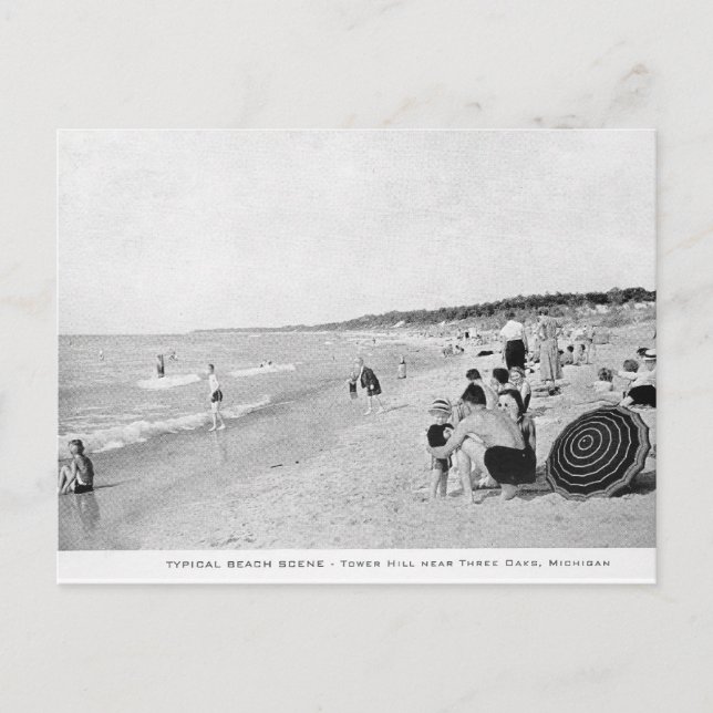 Carte Postale Scène Lake Michigan Beach dans les années 1940 (Devant)