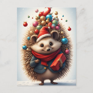 Carte Postale 🎄 Scène Magique de Hérisson de Noël ❄️Fête Mignon