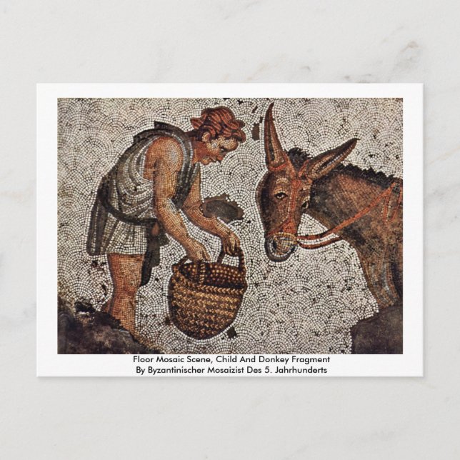 Carte Postale Scène Mosaïque Au Sol, Fragment Enfant Et Âne (Devant)