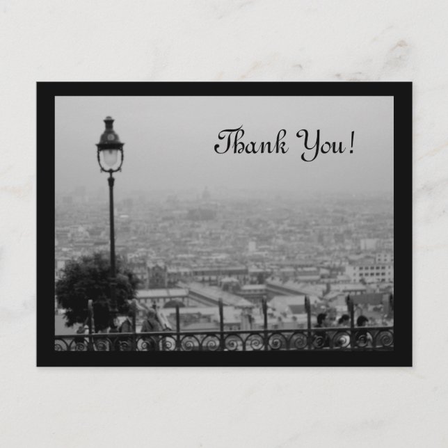 Carte Postale Scène parisienne noir et blanc Merci (Devant)