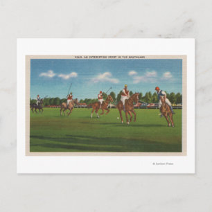 Carte Postale Scène Polo avec joueurs et chevaux sur la pelouse