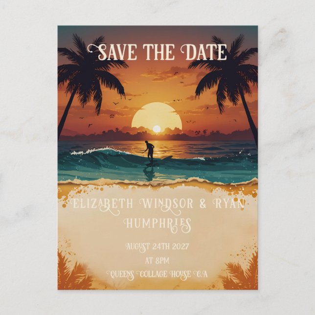 Carte Postale Scène romantique Sunset Beach avec élégance tropic (Devant)