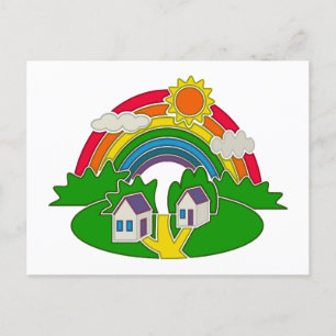 Carte Postale Scène rurale avec arc-en-ciel et maison de campagn