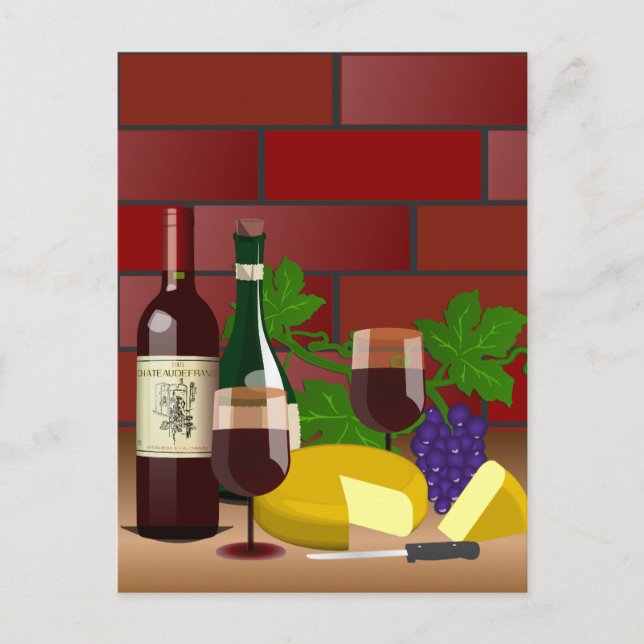 Carte Postale Scène table de fromage à vin (Devant)
