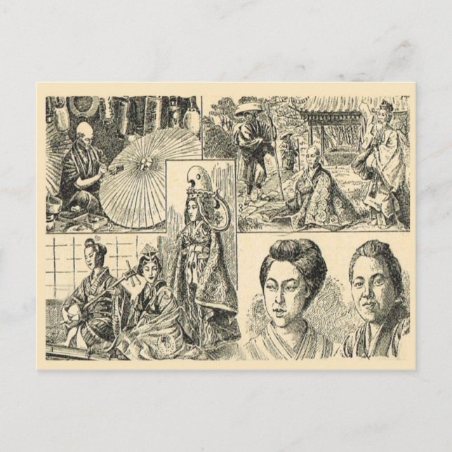 Carte Postale Scènes de la vie japonaise, dessin français (Devant)