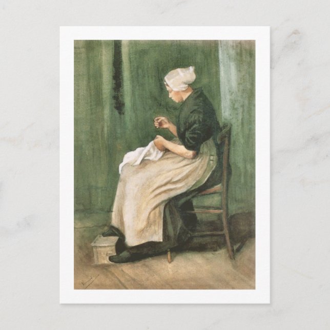 Carte Postale Scheveningen Femme Coudre, Van Gogh Art (Devant)