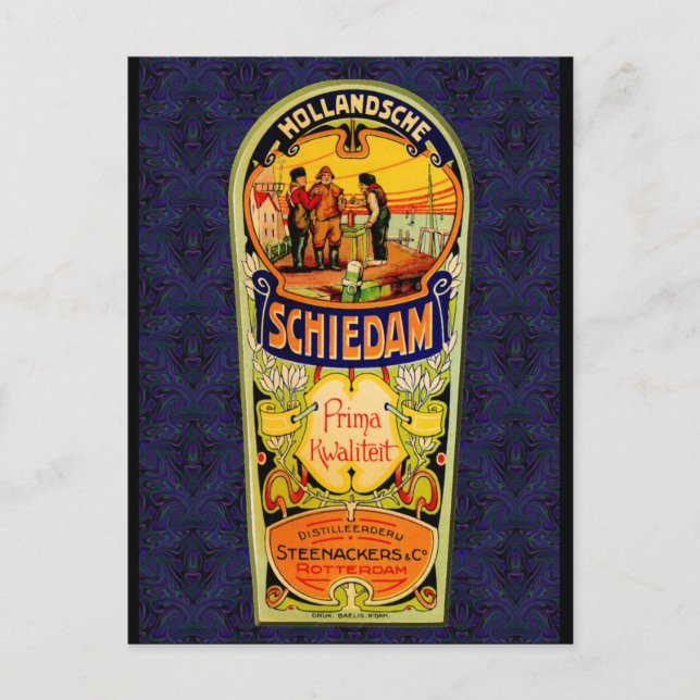 Carte Postale SCHIEDAM Gin Whiskey Étiquette de Rotterdam Hollan (Devant)