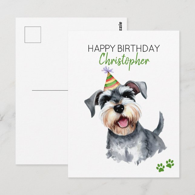 Carte Postale Schnauzer Chien Personnalisé Joyeux Anniversaire (Devant / Derrière)