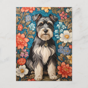 Carte Postale Schnauzer joyeux floral inspiré de William Morris