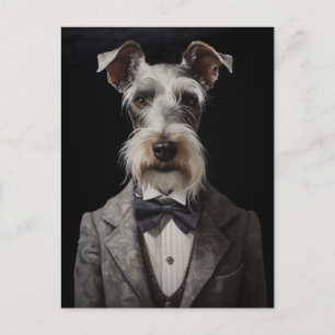Carte Postale Schnauzer Portrait de chien Gray Suit Bow Cravate