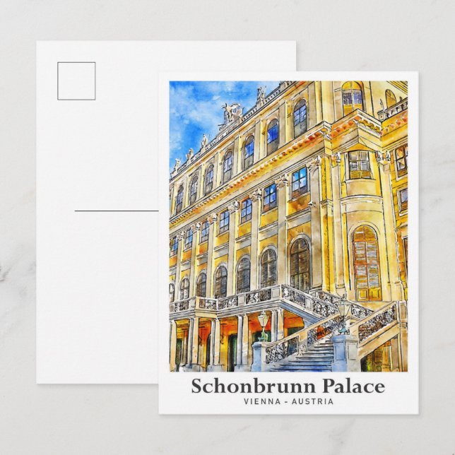 Carte Postale Schonbrunn Palace Vienna Autriche Travel Aquarelle (Devant / Derrière)