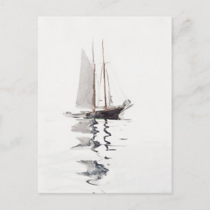 Carte Postale Schooner à deux mâts avec Dory par Winslow Homer