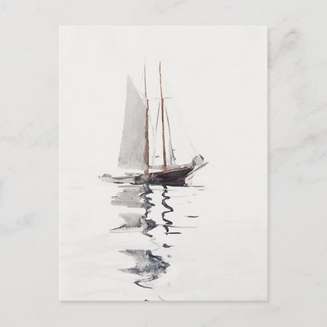 Carte Postale Schooner à deux mâts avec Dory par Winslow Homer (Devant)