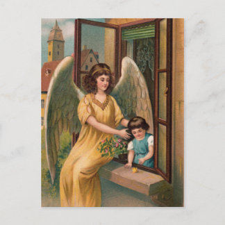 Carte Postale Schutzengel und Mädchen am Fenster